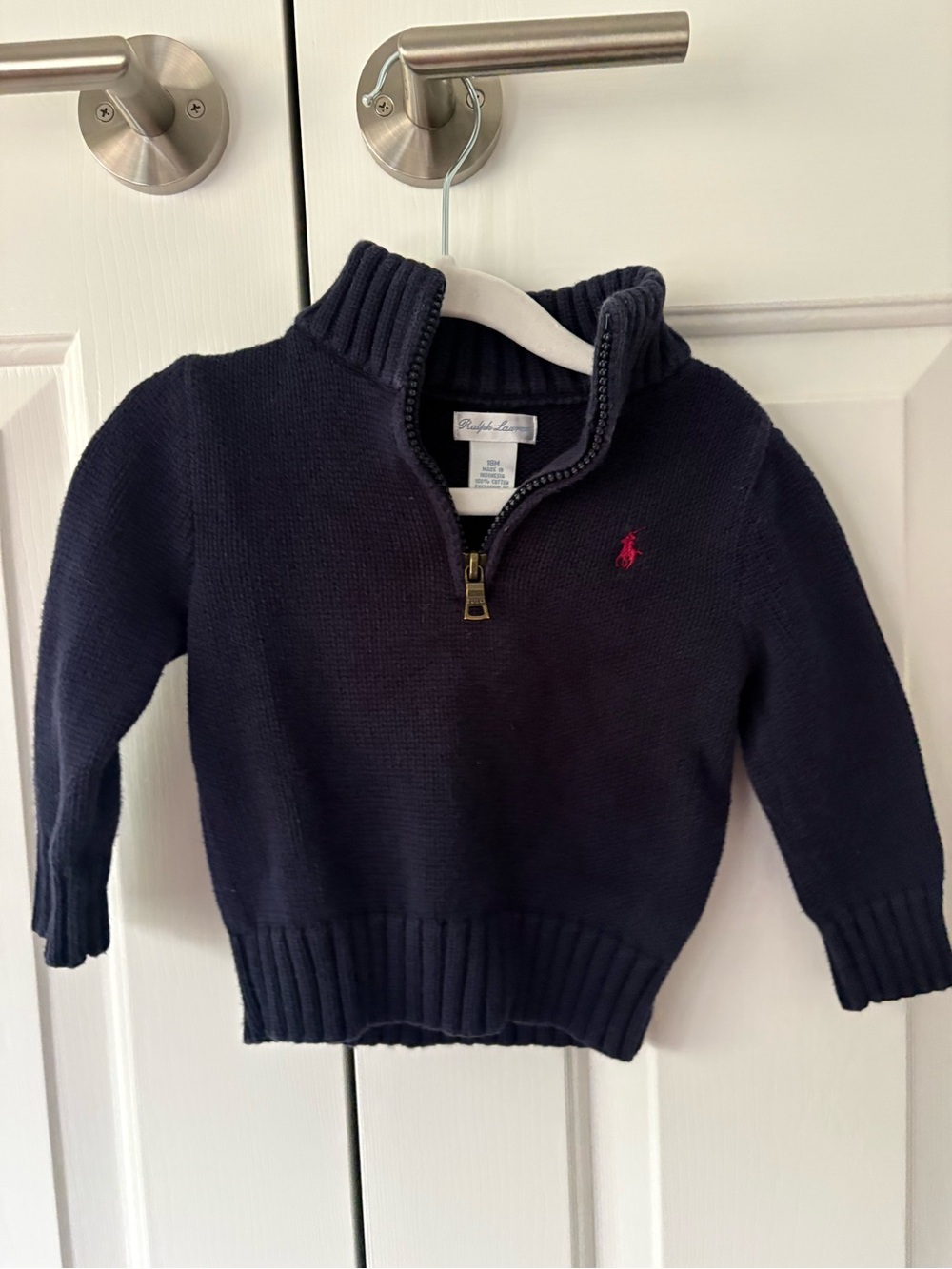 Ralph Lauren Navy Half-Zip Sweater with Red Pony